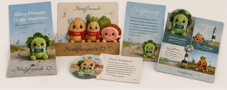 Postkarten, Schildchen und Storykarten der Nordfreunde